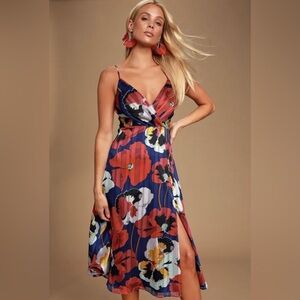 Floral Print V-Neck Midi Dress